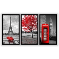 Kit 3 Quadros Decorativos Grandes com Moldura - Cidades do Mundo Vermelho - Decore com Estilo e Personalidade - imagem 1
