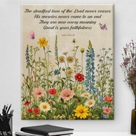 Pôster Cristiano com Versículo Bíblico Lamentações 3 - Arte de Parede com Flores Silvestres e Moldura - imagem 2