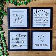 Kit 4 Quadros Decorativos Frases Sala Preto e Branco | Moldura Premium 25x25cm - imagem 1
