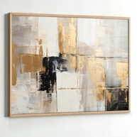 Quadro Decorativo com Moldura e Acrílico - Arte Abstrata Preto Cinza Dourado para Sala e Quarto - imagem 4