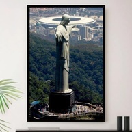 Quadro Decorativo Rio de Janeiro Cristo Redentor Maracanã A4 23x33cm - Moldura Premium Madeira - imagem 2