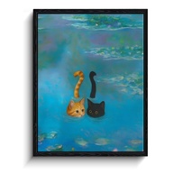 Arte de Parede emoldurada Gato Preto em Estilo Monet - Pintura Texturizada para Decoração Moderna - imagem 1