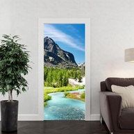 Adesivo Decorativo Porta Montanha com Lago e Árvores - Alta Resolução Fosco - imagem 3