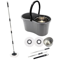 Mop com Balde Giratório Cesto Inox 9L - Esfregão Lava e Seca com 2 Refis Microfibra - imagem 1