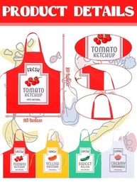 Mepase Conjunto de 4 condimentos, ketchup, maionese, mostarda, avental de Halloween e chapéus engraçados, condimento, comida, cosplay, roupas de festa, fantasias para mulheres e homens - imagem 3