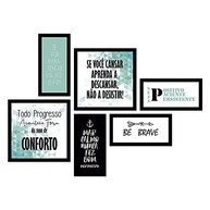 Conjunto 6 Quadros Decorativos com Moldura - Frases de Motivação Geométrico Verde - imagem 2