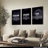 Quadros Decorativos Disciplina Execução Foco Motivacional com Animais - 3 Peças 40x60 cm em MDF Premium - imagem 3
