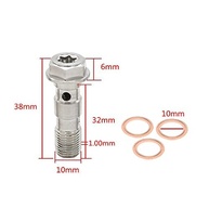 Parafuso Banjo Duplo M10x1.00 Inox Universal para Freio Hidráulico de Moto + Arruelas de Cobre - imagem 3