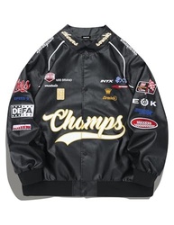 Vamtac Jaqueta de Motocross de Couro Sintético Sobredimensionada Vintage Racing Varsity Jaqueta Bomber Unissex Moda Streetwear - imagem 2