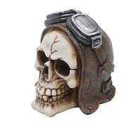 Mini Caveira Decorativa Aviator Helmet em Resina Marrom - 8,5cm | Decoração Temática e Estilo Motoqueiro - imagem 3