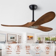Ventilador de Teto 132cm com Controle Remoto - Motor CC Silencioso, Lâminas de Madeira Maciça, Reversível - imagem 3