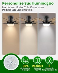 Ventilador de Teto com Luz LED e Controle Remoto | 6 Velocidades, Motor DC Silencioso e Design Moderno - imagem 4