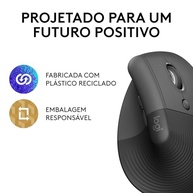 Mouse Sem Fio Logitech Lift Vertical com Design Ergonômico para Redução de Tensão Muscular, Cliques Silenciosos, Conexão Bluetooth ou USB Logi Bolt, Compatível com Windows/macOS/iPadOS - Grafite - imagem 5