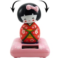 Boneca Kokeshi Solar Vermelha - Cabeça Móvel com Energia Solar, Decoração Japonesa Tradicional para Sorte e Charme - imagem 4