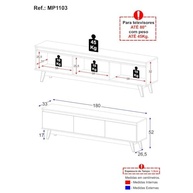Rack para TV Até 80" 180cm 3 Portas Retro Multimóveis MP1103 Off White/Madeirado - imagem 3