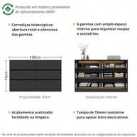 Cômoda com 6 Gavetas 120cm Multimóveis Mp4396 – Design Moderno e Espaço Organizado - imagem 3