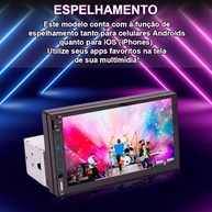 Central Multimídia H-Tech HT-2700 7" MP5: Espelhamento Android/iPhone, USB, Bluetooth e Câmera de Ré - imagem 3
