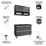 Armário de Cozinha 100cm: Preto/Grafite CP01 Mpozenato - imagem 2