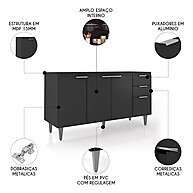 Balcão de Cozinha 150cm Pérola Z34 Preto – Mpozenato - imagem 2