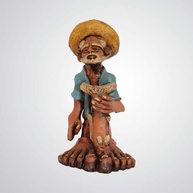 Pescador em Barro Muito Bem Detalhado - Decoração Rústica em Cerâmica Artesanal - imagem 1