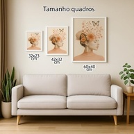 Quadro Decorativo Mulher com Flores e Borboleta - Arte Feminina Elegante em Tons Pastel para Parede Moderna - imagem 3