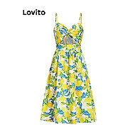 Vestido Lovito Casual Recortado com Alças Finas para Mulher - imagem 2