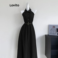 Vestido Elegante Lovito com Cinto – Estilo Linha A para Mulheres - imagem 2