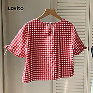 Lovito Blusa Xadrez com Cadarço: Estilo e Conforto para Mulheres - imagem 2