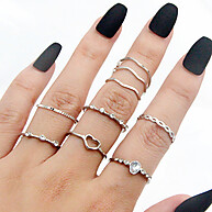 Conjunto de Anéis de Coração Ocos com Design Geométrico – 9 Peças para Mulheres - imagem 1