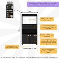 Balcão Multimóveis Multiuso para Forno e Microondas 4060g com 2 Portas e 1 Gaveta - Design Moderno em Preto - imagem 3