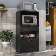 Balcão Multimóveis Multiuso para Forno e Microondas 4060g com 2 Portas e 1 Gaveta - Design Moderno em Preto - imagem 2