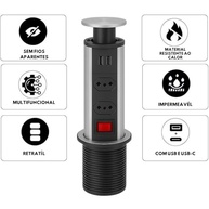 Torre Retrátil de Tomadas Embutir Multiplug com USB-C e Tipo A - Alumínio Premium - imagem 5