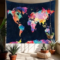 Tapeçaria Mapa do Mundo - Arte de Parede Abstrata para Decoração Moderna e Inspiradora - imagem 4