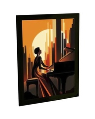 Quadro Decorativo Piano Pianista Laranja - Arte Musical em Alta Definição - imagem 2