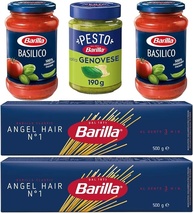 Kit BARILLA: 2 molhos BASILICO 400g, 1 molho PESTO 190g e 2 Macarrão N.1 ANGEL HAIR 500g - imagem 1
