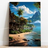 Tela com Borda Infinita - Paisagem de Casa na Praia para Decoração Moderna 100x60cm - imagem 1