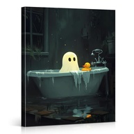 Arte de Parede Gótica para Banheiro - Fantasma e Pato de Borracha na Banheira - 20x25cm - imagem 1