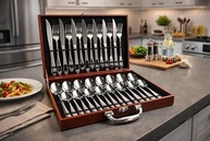 Conjunto 24 Peças Talheres Inox com Maleta Marrom – Elegância e Organização na Mesa - imagem 4