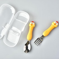 Conjunto de Colher e Garfo para Bebê Naroote - Aço Inoxidável com Design Animado para Refeições Divertidas - imagem 2