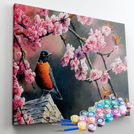 Kit de Pintura Terapêutica Pássaro nas Cerejeiras - 40x50cm - Relaxamento e Criatividade - imagem 1
