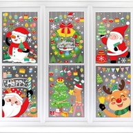 Decorações Adesivas de Natal Reutilizáveis - 6 Folhas com Papai Noel, Boneco de Neve, Rena e Árvore - imagem 2