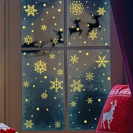 Adesivos de Janela de Flocos de Neve de Natal Dourados com Brilho no Escuro - Decoração Elegante para Férias - imagem 1