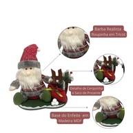 Enfeite de Natal Papai Noel ou Boneco de Neve Sentado com Saco de Presentes - Base de Madeira 25x28 cm - imagem 4