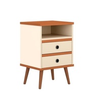 Conjunto de Mesas de Cabeceira Retrô com 2 Gavetas – Design Palito em Madeira Off White & Nature - imagem 5