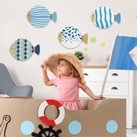 4 Peças de Decoração de Parede Peixe Madeira - Arte Náutica Costeira Azul - imagem 5