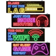 4 Peças Neon Decoração de Jogos para Quarto de Meninos - Placas de Madeira com Frases Motivacionais para Gamer - imagem 1