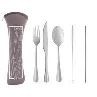 Conjunto 6 Peças Estojo Neoprene Cinza + 3 Talheres + Canudo + Escovinha - Lyor - imagem 2