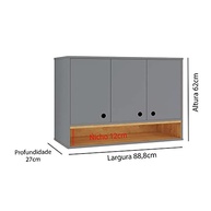 Armário Aéreo 3 Portas com Nicho Suspenso Cinza/Cinamomo - Moderno e Funcional para Cozinha e Área de Serviço - imagem 3