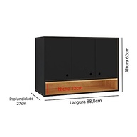 Armário Aéreo 3 Portas com Nicho Suspenso para Cozinha, Área de Serviço e Sala - Design Moderno Preto/Cinamomo - imagem 3