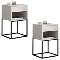 Kit 2 Mesas de Cabeceira Industriais com Gaveta e Nicho - Design Moderno Off White - imagem 2